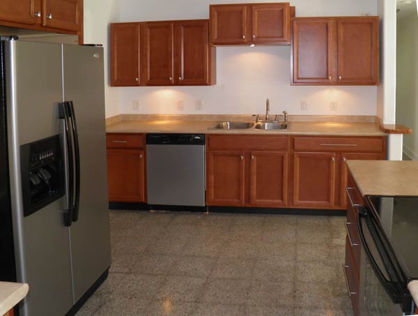 Chef's kitchen features lots of counter space, new cabinets and appliances.